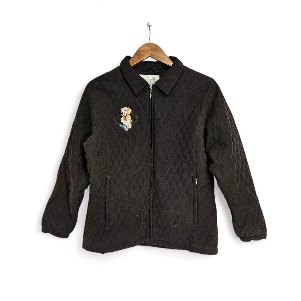 Page & Tuttle Quilted Golden Retriever Duck Embroidery Zip Up Jacket Size Large